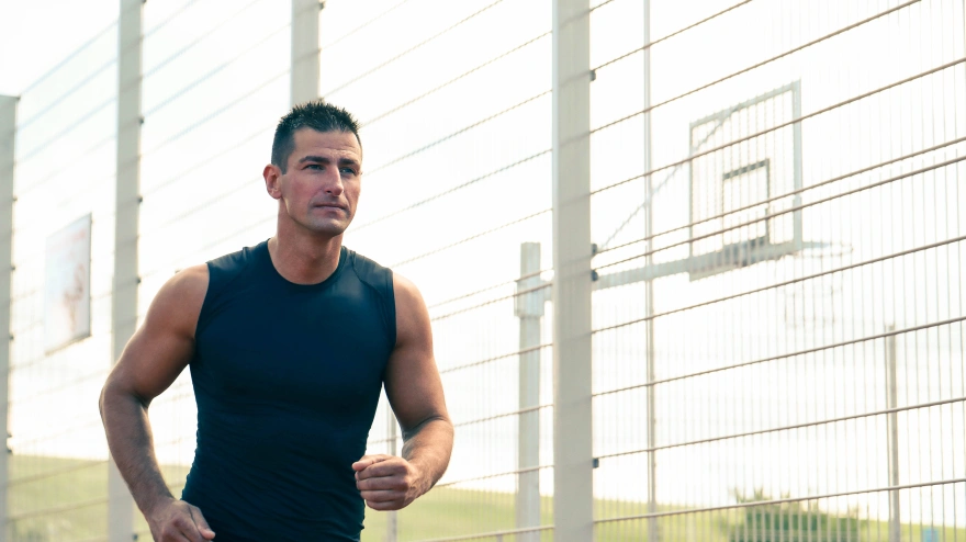 Sport outdoor. Man exercise on the street