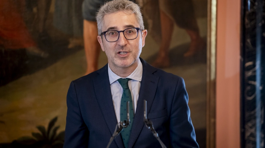 El ministro de Hacienda, Arcadi España, durante el acto de traspaso de cartera, a 27 de marzo de 2026, en Madrid (España).