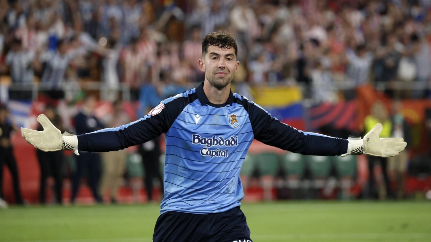 Unai Marrero, durante la tanda de penaltis ante el Atlético en la final de la Copa del Rey