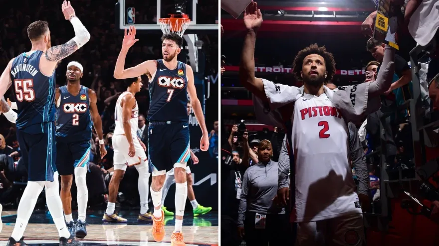 Los Thunder y Pistons celebrando su victoria