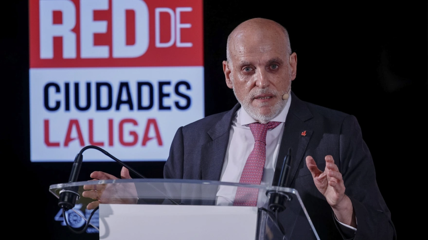 El presidente de LaLiga, Javier Tebas, durante la presentación de la Red de Ciudades LaLiga