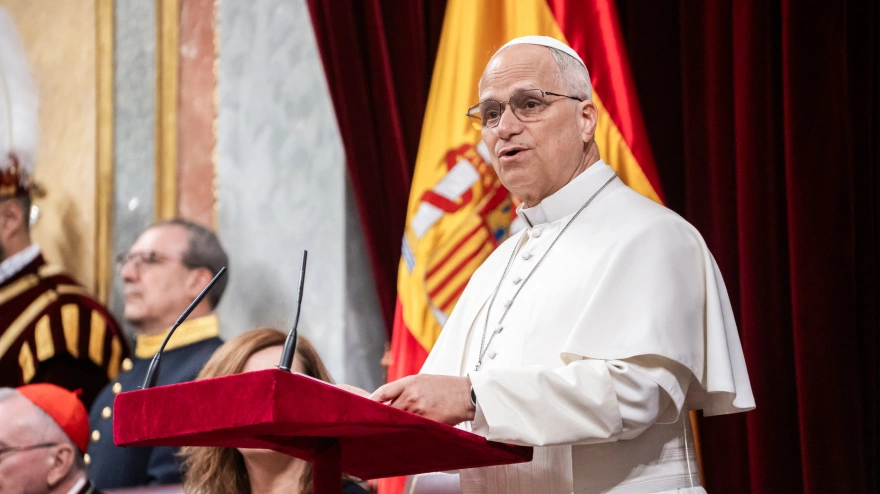 El Papa León XIV interviene durante su visita al Congreso de los Diputados, a 8 de junio de 2026, en Madrid (España). León XIV es el primer papa que pronuncia un discurso como jefe del Estado Vaticano ante diputados y senadores, en el marco de su viaje oficial a España.César Vallejo Rodríguez / Europa Press08/6/2026