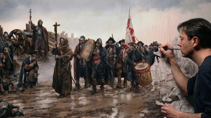 Augusto Ferrer Dalmau y uno de sus cuadros