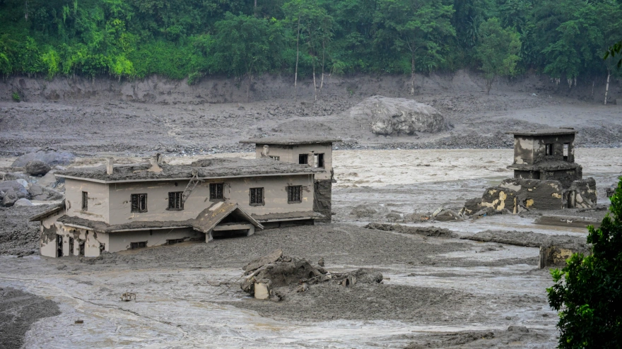 Vista de las consecuencias de las inundaciones en Nepal