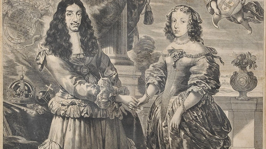 MMTW3P Carlos II de Inglaterra e Dona Catarina de Braganca (gravura holandesa, 3.º quartel do seculo XVII)