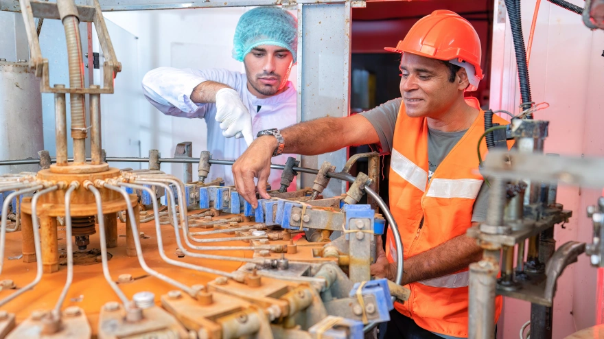 Dos trabajadores de la industria marroquí durante un proceso de fabricación