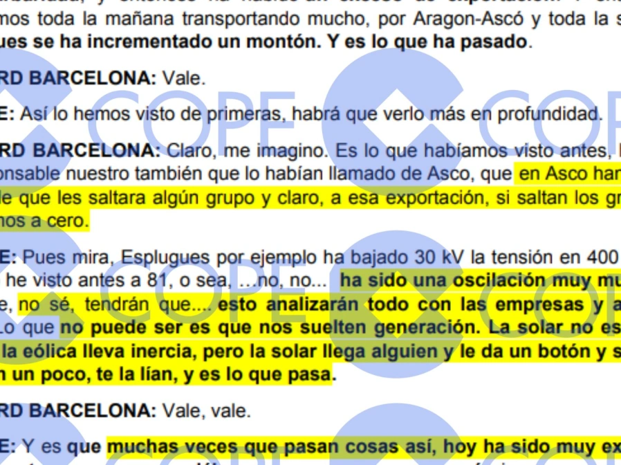 Fragmento de la conversación del 31/01/2025 a las 11:42 horas. Llamada saliente CC EDRD BARCELONA hacia CC REE