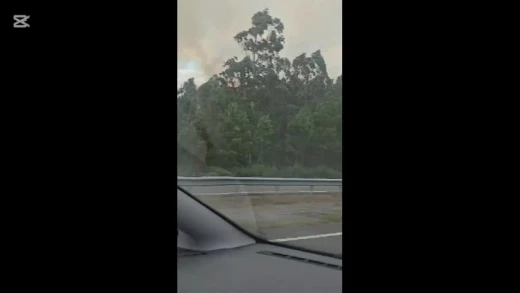 Imágenes de las llamas al lado de la Autovía del Cantábrico